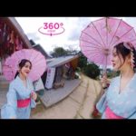 VR360 META – Girl In Kimono Walking In Koi Park In Japan