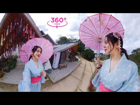 VR360 META – Girl In Kimono Walking In Koi Park In Japan