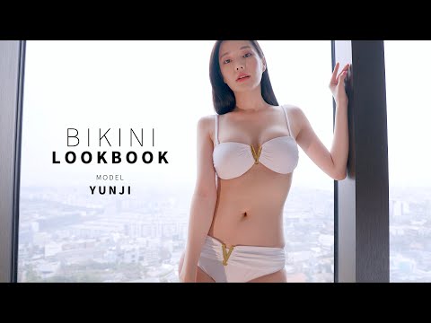 (4K) 22년 신상 로즈시크 비키니 룩북 | 모델윤지(yunji) 75C / 90