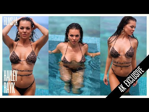 Swim Model Hailey Hot Tubs in Leopard Bikini