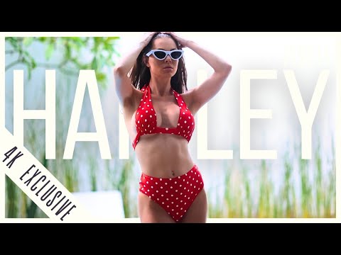 Bikini Model Hailey Rayk Sun Bathes in Hot Red Polka Dot Suit